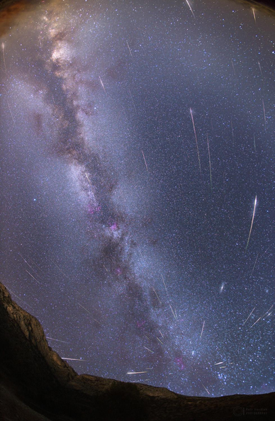 2015 August 13

Moonless Meteors and the Milky Way
 * Image Credit & Copyright: Petr Horálek

Explanation: 
Have you watched the Perseid meteor shower? Though the annual shower's predicted peak was last night, meteor activity should continue tonight (August 13/14), best enjoyed by just looking up in clear, dark skies after midnight. Of course, this year's Perseid shower has the advantage of being active near the August 14 New Moon. Since the nearly New Moon doesn't rise before the morning twilight many fainter meteors are easier to spot until then, with no interference from bright moonlight. The Perseid meteor shower last occurred near a New Moon in 2013. That's when the exposures used to construct this image were made, under dark, moonless skies from Hvar Island off the coast of Croatia. The widefield composite includes 67 meteors streaming from the heroic constellation Perseus, the shower's radiant, captured during 2013 August 8-14 against a background of faint zodiacal light and the Milky Way.  

Authors & editors: Robert Nemiroff (MTU) & Jerry Bonnell (UMCP)
NASA Official: Phillip Newman Specific rights apply.
NASA Web Privacy Policy and Important Notices
A service of: ASD at NASA / GSFC
& Michigan Tech. U.