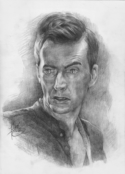 academic art style pencil portrait of David Tennant as Crowley