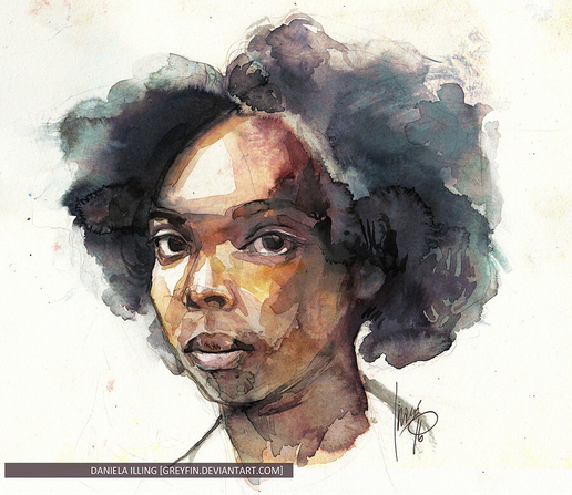 Watercolour portrait of a young black woman 