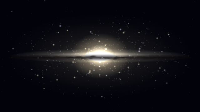 솜브레로 은하(M104)를 우주 공간에서 바라본 SPACE 시뮬레이션 천체 사진.