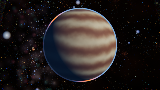 Gliese 581 b를 우주 공간에서 바라본 SPACE 시뮬레이션 천체 사진.