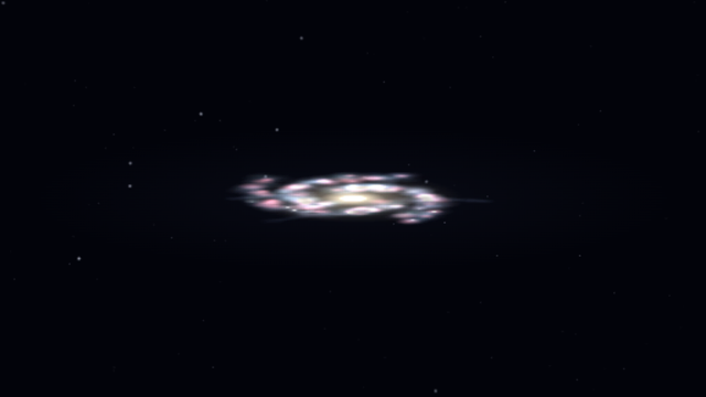 안드로메다 은하(M31)를 우주 공간에서 바라본 SPACE 시뮬레이션 천체 사진.