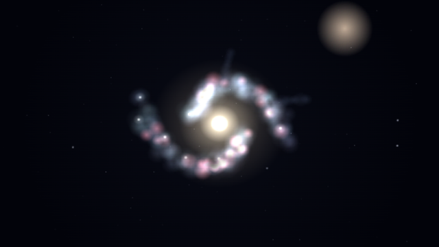 소용돌이 은하(M51)를 우주 공간에서 바라본 SPACE 시뮬레이션 천체 사진.