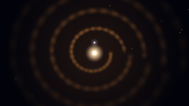 아펩 (Apep · WR 쌍성 나선)를 우주 공간에서 바라본 SPACE 시뮬레이션 천체 사진.