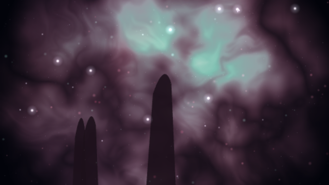 삼렬 성운(M20)를 우주 공간에서 바라본 SPACE 시뮬레이션 천체 사진.