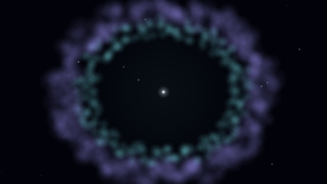 고양이눈 성운(NGC 6543)를 우주 공간에서 바라본 SPACE 시뮬레이션 천체 사진.