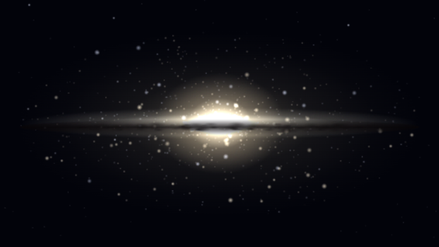 담배 은하(M82)를 우주 공간에서 바라본 SPACE 시뮬레이션 천체 사진.