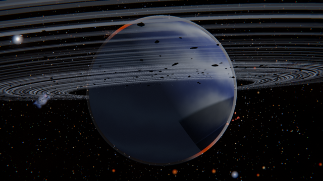 Gliese 412 e를 우주 공간에서 바라본 SPACE 시뮬레이션 천체 사진.